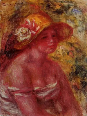 , Bust of a Young Girl Wearing a Straw Hat Masterpiece Bust of a Young Girl Wearing a Straw Hat by Oil Painting Reproduction