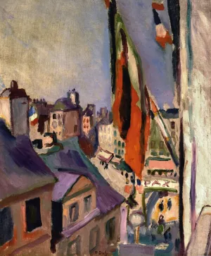 Pierre-Auguste Renoir, Flag Decorated Street Masterpiece Flag Decorated Street by Pierre-Auguste Renoir Oil Painting Reproduction
