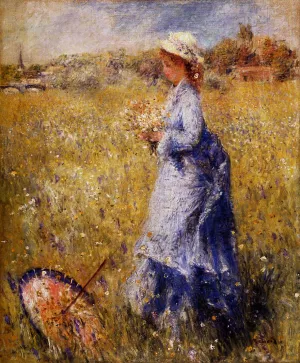 Girl Gathering Flowers by Pierre-Auguste Renoir - Oil Painting Girl Gathering Flowers by Pierre-Auguste Renoir - Hand-Painted Oil Painting Reproduction