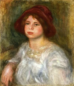 Girl in a Red Hat by Pierre-Auguste Renoir - Hand-Painted Oil Painting Reproduction
