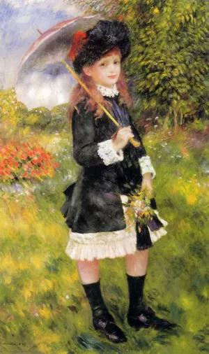Girl with a Parasol also known as Aline Nunes by Pierre-Auguste Renoir - Hand-Painted Oil Painting Reproduction
