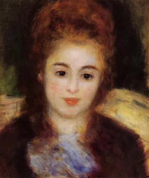 Head of a Young Woman Wearing a Blue Scarf also known as Madame Henriot by Pierre-Auguste Renoir - Hand-Painted Oil Painting Reproduction