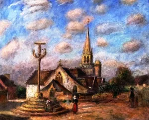 Pierre-Auguste Renoir, The Wayside Cross and Church of Nizon near Pont-Aven Masterpiece The Wayside Cross and Church of Nizon near Pont-Aven by Pierre-Auguste Renoir Oil Painting Reproduction