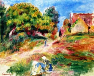 Pierre-Auguste Renoir, Trees, House, Road and Landscape Masterpiece Trees, House, Road and Landscape by Pierre-Auguste Renoir Oil Painting Reproduction