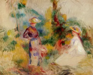 Two Women in a Garden by Pierre-Auguste Renoir Oil Painting Reproduction