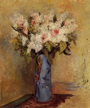 Vase of Lilacs and Roses by Pierre-Auguste Renoir - Oil Painting Vase of Lilacs and Roses by Pierre-Auguste Renoir - Hand-Painted Oil Painting Reproduction