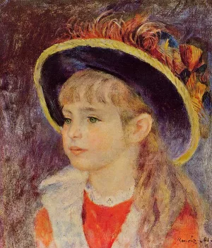 Pierre-Auguste Renoir, Young Girl in a Blue Hat Masterpiece Young Girl in a Blue Hat by Pierre-Auguste Renoir Oil Painting Reproduction