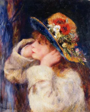 Young Girl in a Hat Decorated with Wildflowers by Pierre-Auguste Renoir Oil Painting Reproduction