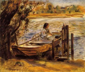 Young Woman in a Boat also known as Lise Trehot by Pierre-Auguste Renoir - Hand-Painted Oil Painting Reproduction
