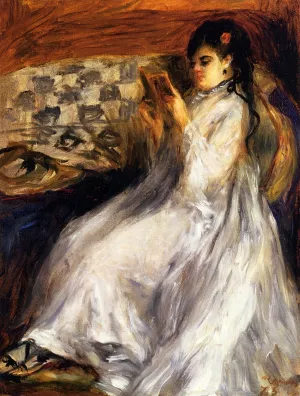 Young Woman in White Reading by Pierre-Auguste Renoir - Oil Painting Young Woman in White Reading by Pierre-Auguste Renoir - Hand-Painted Oil Painting Reproduction