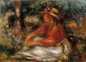 Young Woman Seated on the Grass by Pierre-Auguste Renoir - Oil Painting Young Woman Seated on the Grass by Pierre-Auguste Renoir - Hand-Painted Oil Painting Reproduction